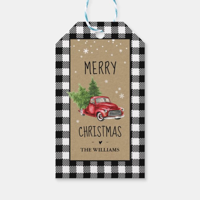 Para Presente Etiqueta de Natal Preta e Xadrez Branca (Frente)