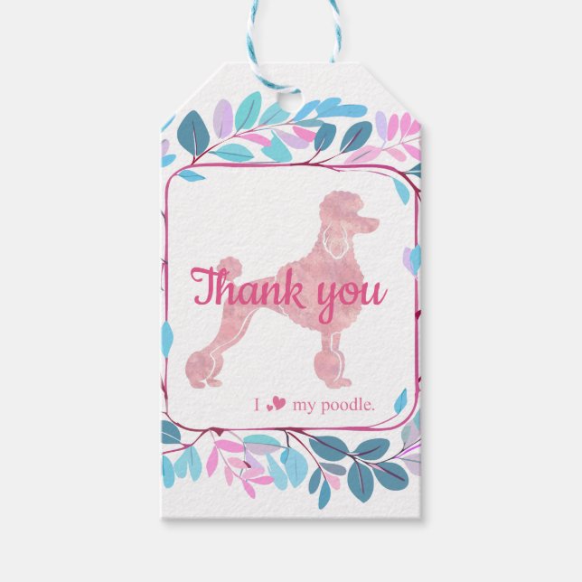 Para Presente Etiqueta de Oferta de Poodle Rosa Personalizada (Frente)