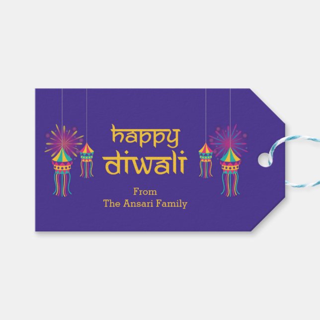 Para Presente Etiqueta de presentes Diwali com Ilustração Lanter (Frente (horizontal))