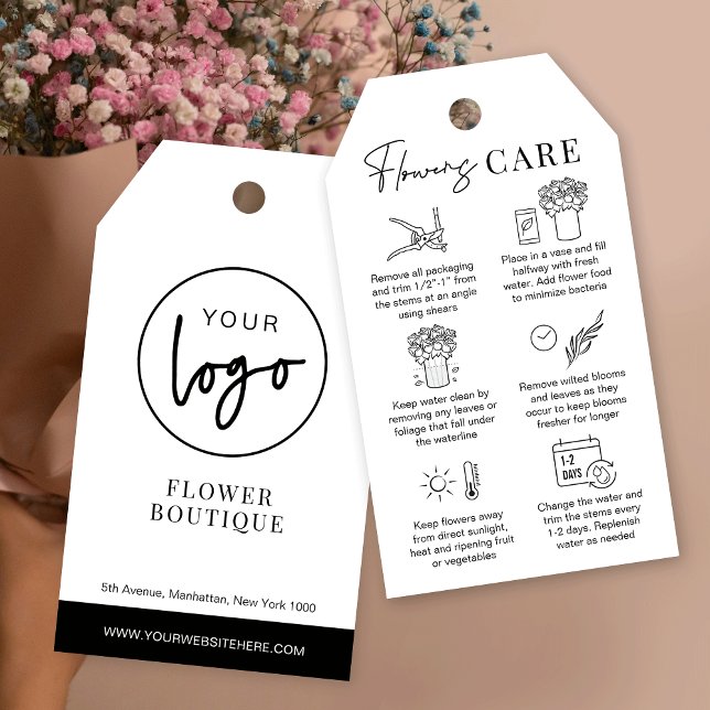 Para Presente Etiqueta de travamento da guia de atendimento das  (Minimalist black and white flowers hang tags with care instructions and your logo)