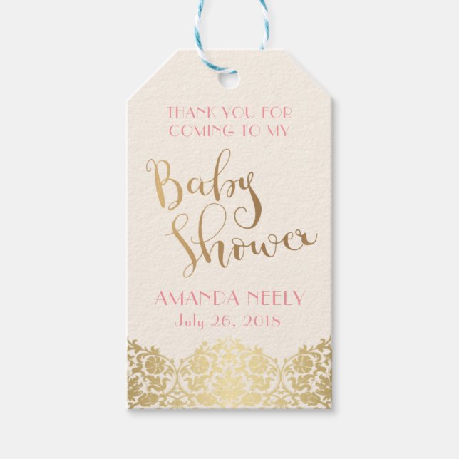Para Presente Etiqueta Dourada e rosa do chá de fraldas (Frente)