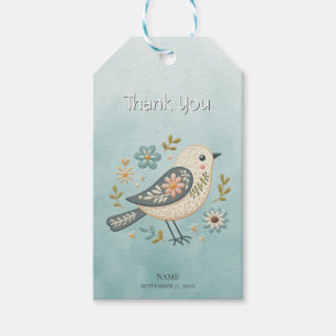 Para Presente Etiqueta Floral de Pequeno Pássaro Verde