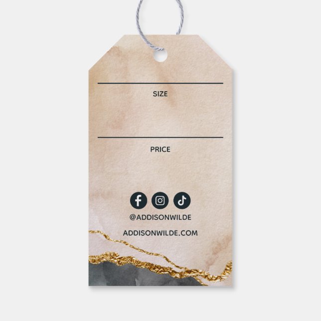 Para Presente Etiqueta Pendente Preço Dourado Preto Rosa Aquarel (Verso)