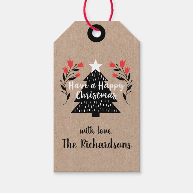 Para Presente Etiqueta Rustic Kraft Christmas Tree Gift (Frente)