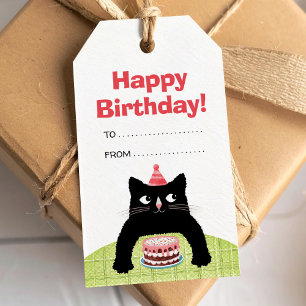 Para Presente Feliz Aniversário gato, bolo e balões Etiqueta de 