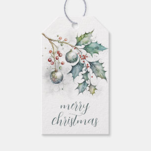 Para Presente Feliz Natal Holly E Tree Ornaments - Etiqueta De P