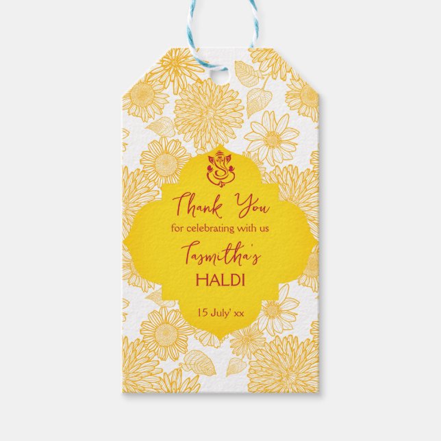 Para Presente Flores amarelas nome personalizado Haldi etiqueta  (Frente)