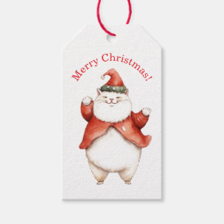 PARA PRESENTE GATO GORDO COM CHAPÉU DE PAPAI NOEL E ETIQUETA DE