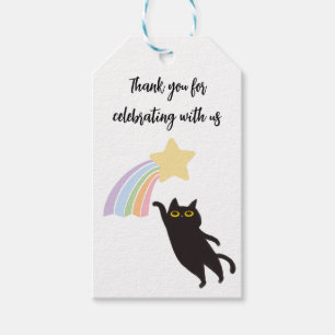 Para Presente Gato Preto Com Etiqueta de Obrigado Arco-íris