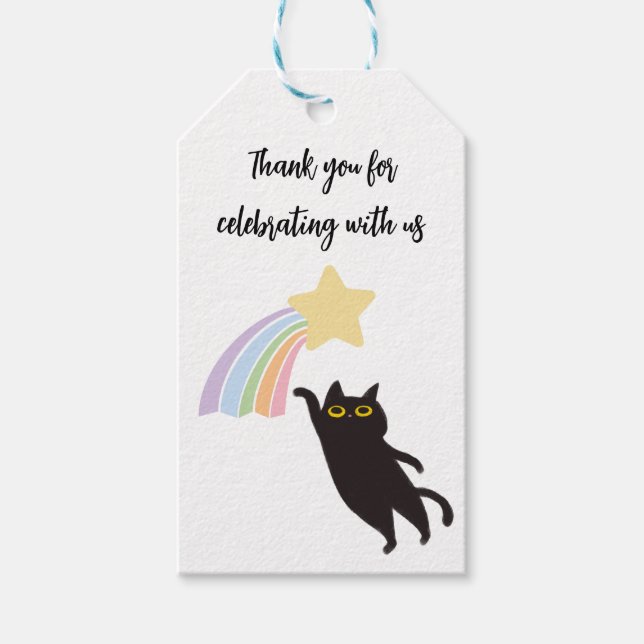 Para Presente Gato Preto Com Etiqueta de Obrigado Arco-íris (Frente)