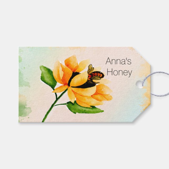 Para Presente Girassol Amarelo de Aquarela com Etiqueta de Prese (Frente (horizontal))