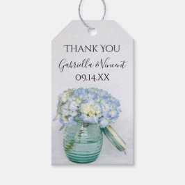 Para Presente Hydrangeas Azuis na Etiqueta de Favor do Casamento