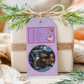 Para Presente Linda Etiqueta de Natal com Veado Lilás e Urso Pol
