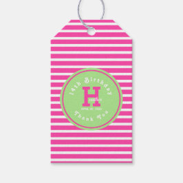 Para Presente Listras de Aniversário Rosa⎮Branco Verde Etiqueta 