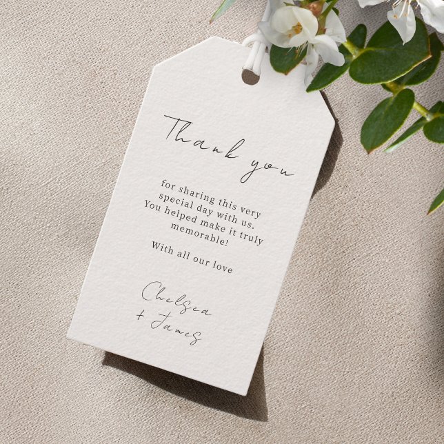 Para Presente Marfim | Casamento Chic Script Obrigado Etiqueta D (Criador carregado)
