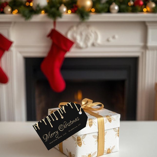 Para Presente Mel de ouro com etiqueta de Natal preto (Criador carregado)