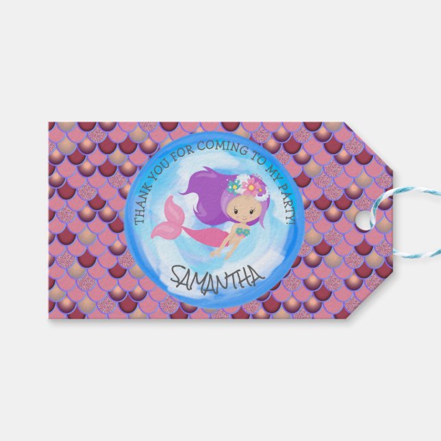 Para Presente Mermaid Party Purple Pink Obrigado Etiqueta De Pre (Frente (horizontal))