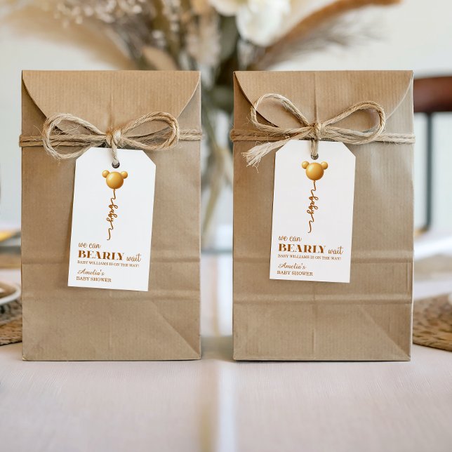 Para Presente Minimal Gold Bear Balloon Bearly Wait Etiqueta (Criador carregado)