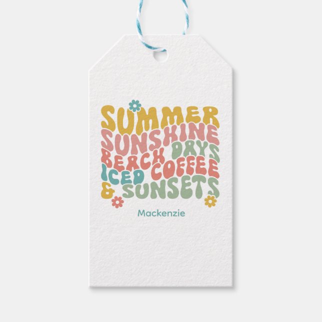 Para Presente Nome de etiqueta de Monograma Retro Groovy Summer  (Frente)