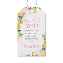 Pink Floral Citrus Aniversário Obrigado Etiqueta