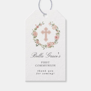 Para Presente Primeira Comunhão Floral Rosa, Obrigado, Etiqueta