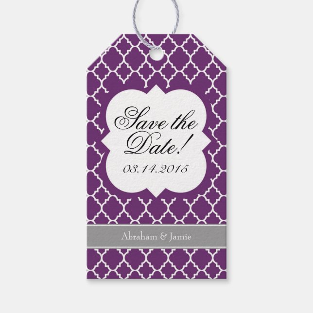 Para Presente Quatrefoil Branco Puro Salve A Etiqueta De Data (Frente)