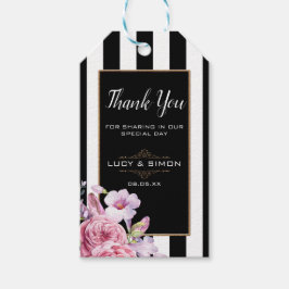 Para Presente Rosas rosa e riscas Obrigado Etiqueta