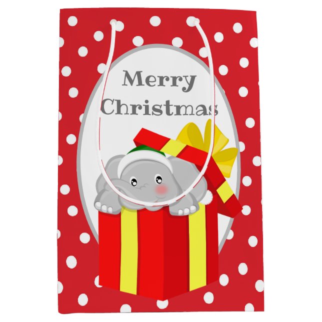 Para Presentes Média Festivo elefante de Natal adiciona sacola de festa (Frente)