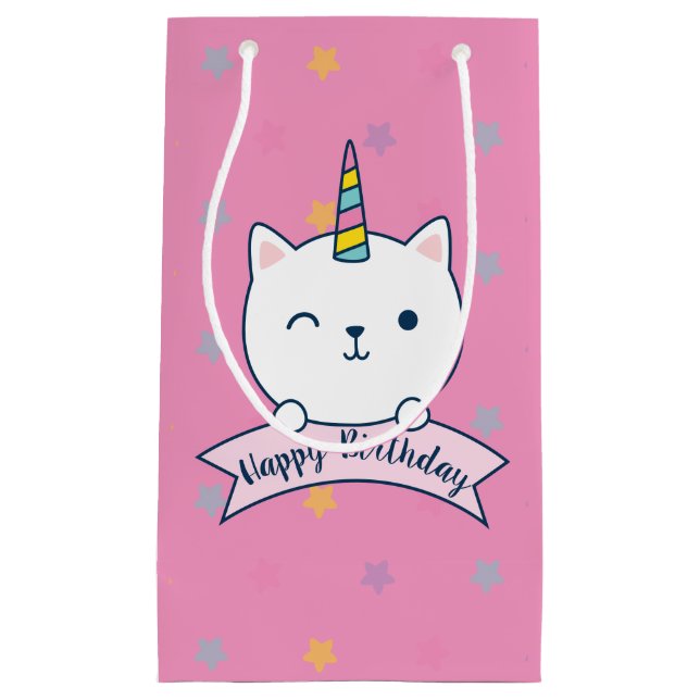 Para Presentes Pequena Caticorn | Sacola de Presente | Rosa (Frente)