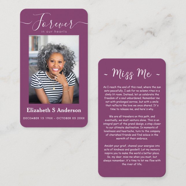 Para sempre no nosso coração Foto Cartão de Oração (Frente/Verso)