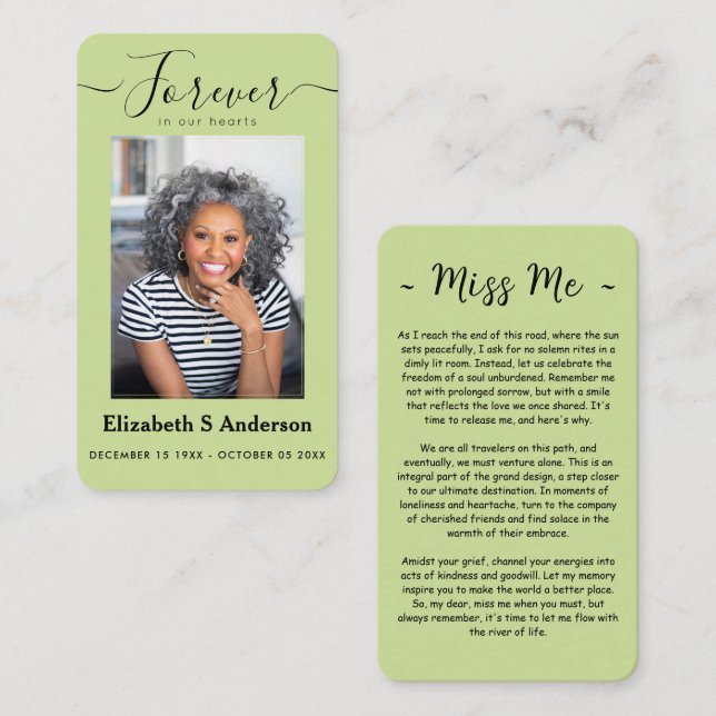 Para sempre no nosso coração Foto Cartão de Oração (Frente/Verso)