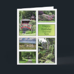 Para Son, um cartão de aniversário com vista de ja<br><div class="desc">Um conjunto de belas paisagens faz disso um cartão para qualquer jardineiro. Um cartão de aniversário que tem um jardim japonês,  um jardim rododendron,  um assento em um jardim verde tranquilo,  e passos intrigantes. Todas as fotos são da Norma Cornes.</div>