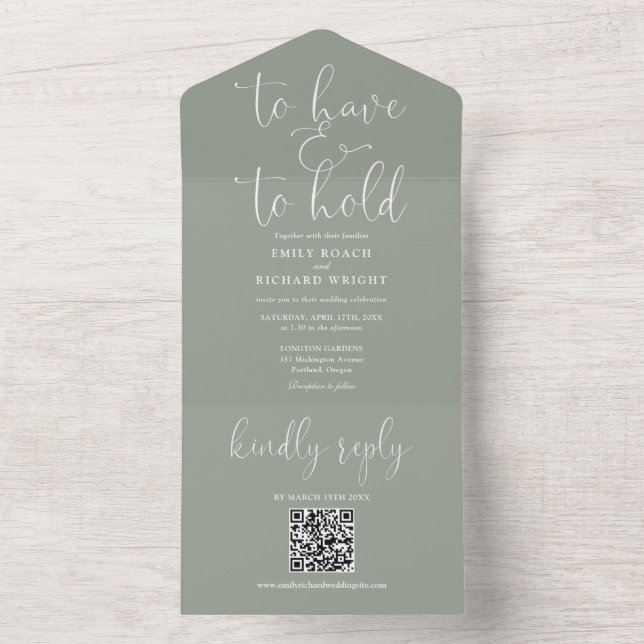 Para Ter E Segurar Código QR Casamento Verde Sage (Interno)