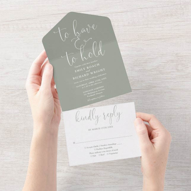 Para Ter E Segurar Script Sage Green Casamento (Aba destacável)