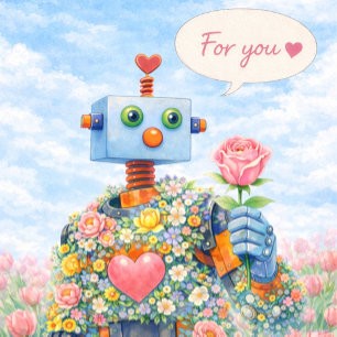 Para Você ♥ – Cartão de Aquarela do Robô Floral