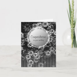 Parabéns Cartão de Casamento Preto Floral Vintage