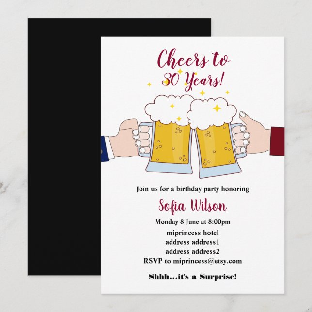 parabéns, cervejas, convite para festa de aniversá (Frente/Verso)