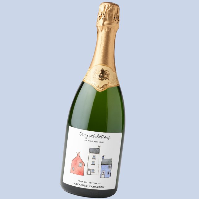 Parabéns do novo imóvel para uso doméstico com Wat (Custom text congratulations on your new home real estate letting agent promotional bottle label)