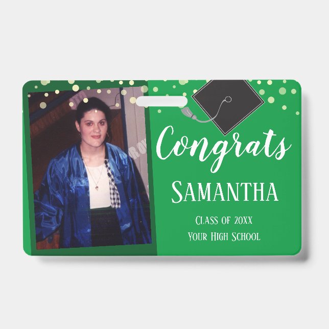 Parabéns Formando Class of One Photo Green Crachá (Frente)