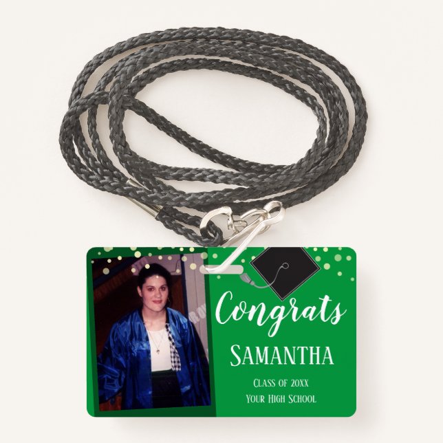 Parabéns Formando Class of One Photo Green Crachá (Frente com cordão)