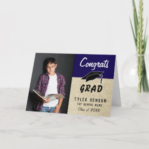 Parabéns Graduado Cartão de Graduação Azul Rústico