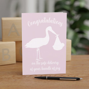 Parabéns Menina Bebê Moderno Rosa Cartão de Caça