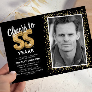Parabéns por 55 Anos Convite de Foto Black Gold
