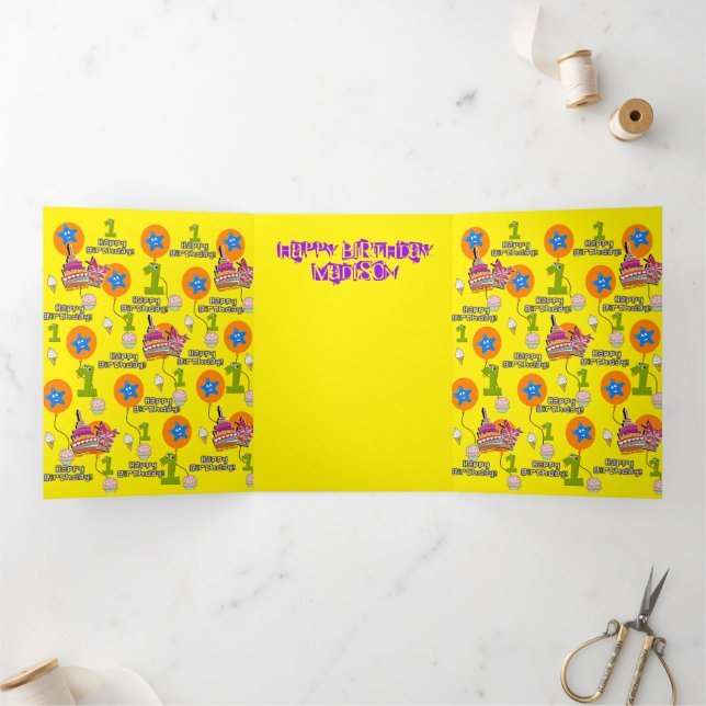 Parabéns Primeiro Cartão de Aniversário, #1 Amarel (Dentro)