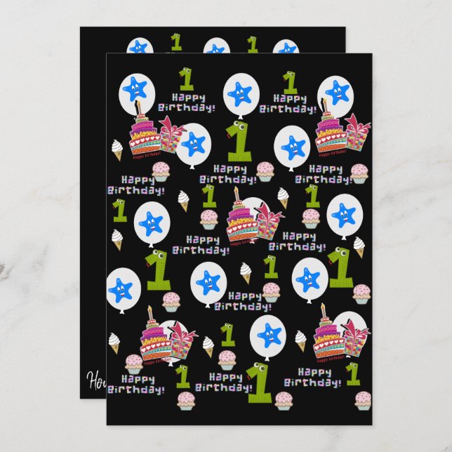 Parabéns Primeiro Convite de Aniversário Primeiro  (Frente/Verso)