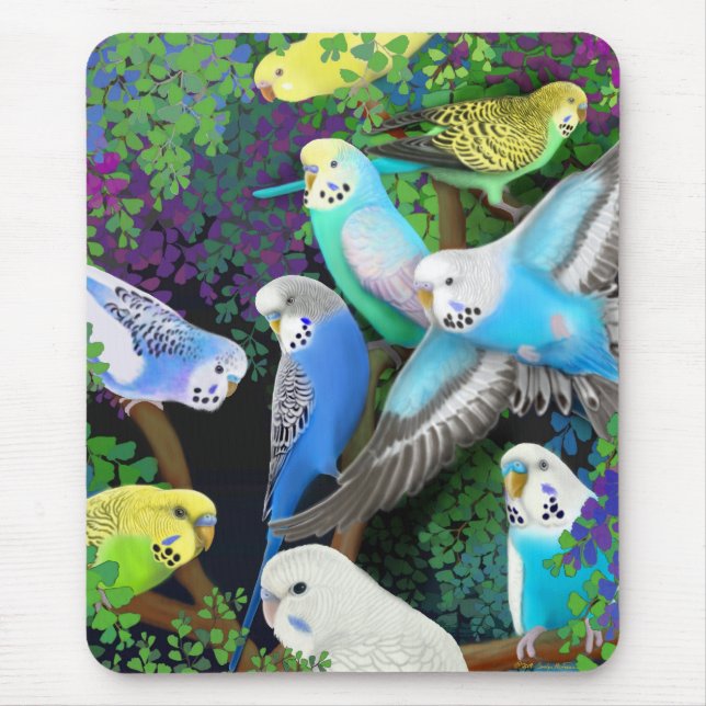 Parakeets de Budgie e samambaias Mousepad (Frente)