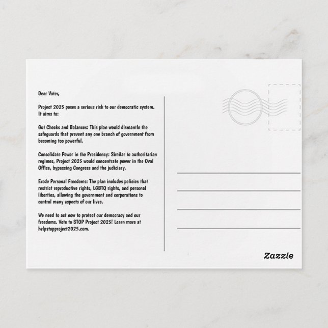 Parar Cartão Postal do Projeto 2025 (Verso)