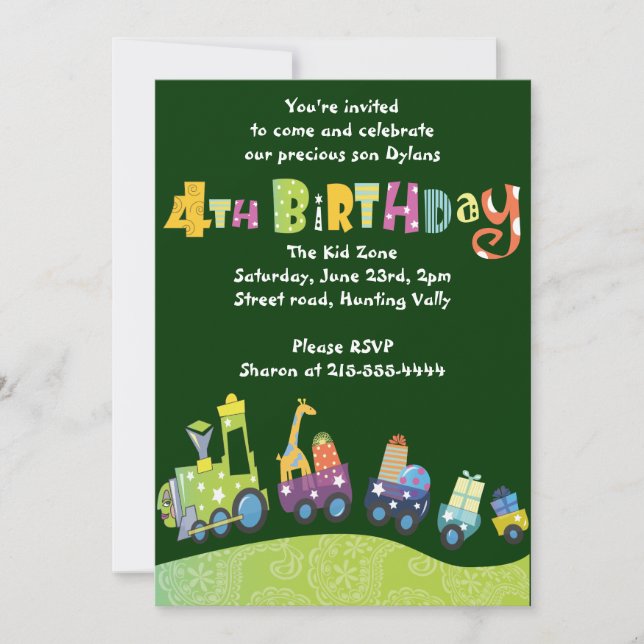 Parceiro Comboio 4º Aniversário Feliz Convite (Frente)