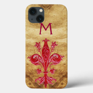 PARCHÃO ANTIQUE FLORENTINE RED LILY FLEUR DE LIS