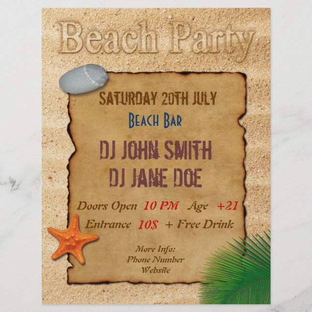Parchment on Sand - Beach Party Event Flyer (Frente)